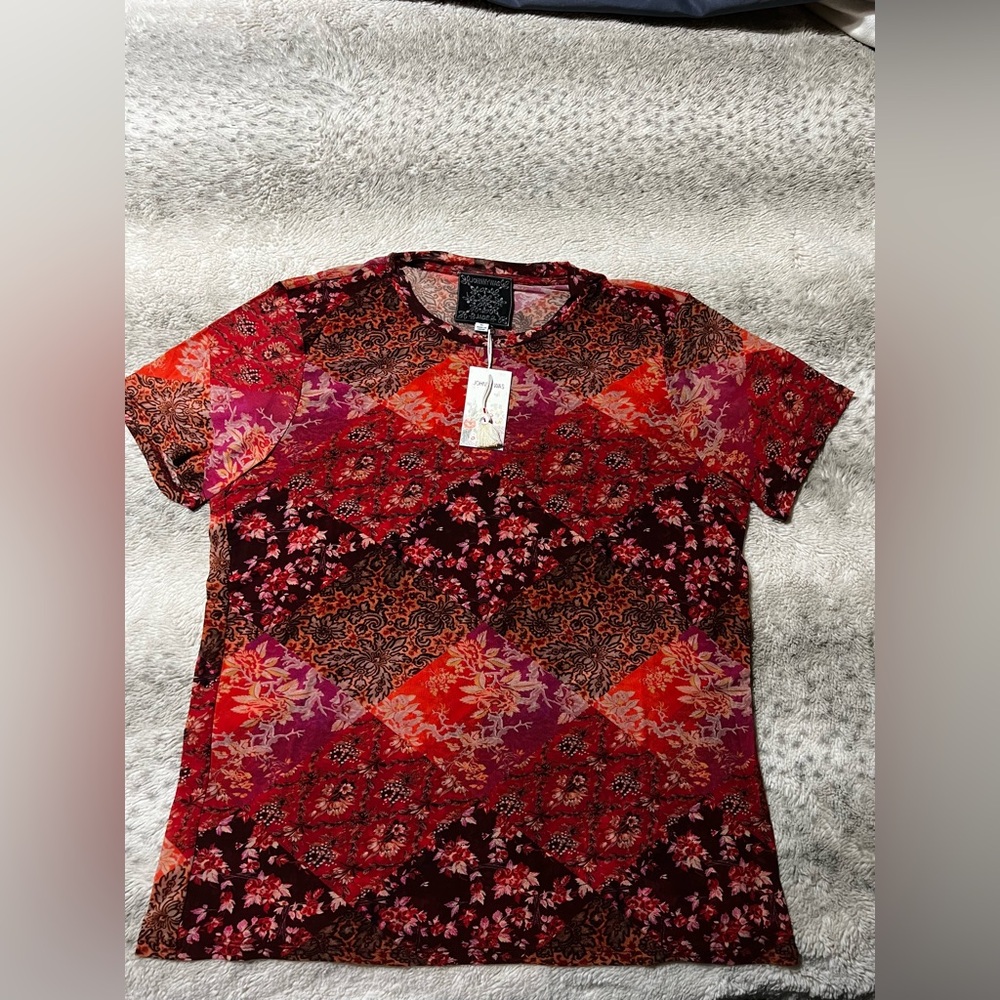 JOHNNY WAS Josephina Mesh Tee Floral Paisley Top Extra Large NWT